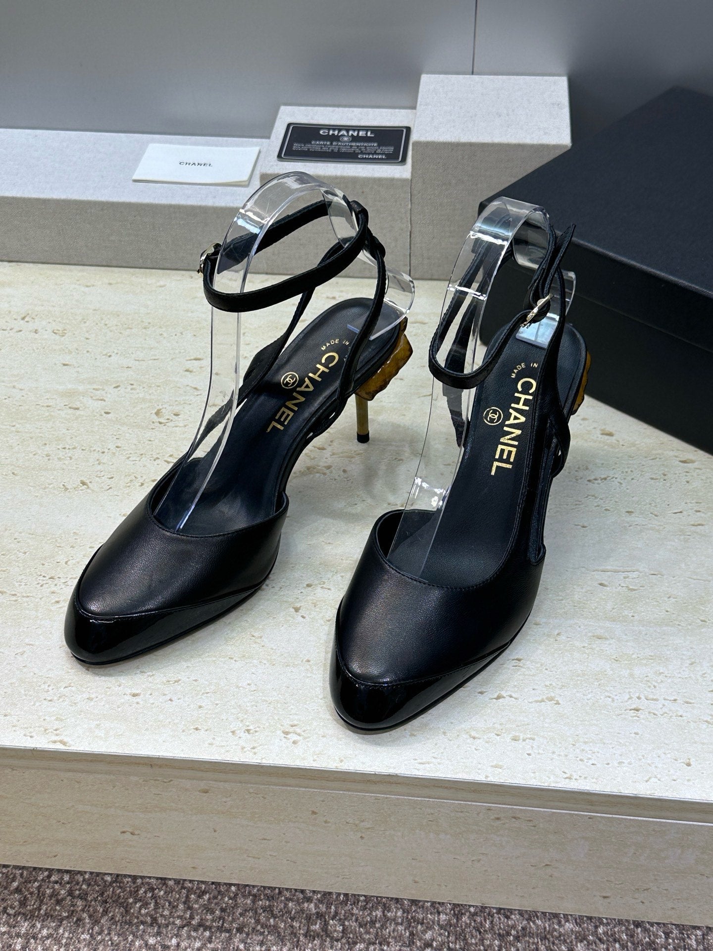 CC 2026 Couture Slingback Mushroom Heels Black Patent Leather 787181