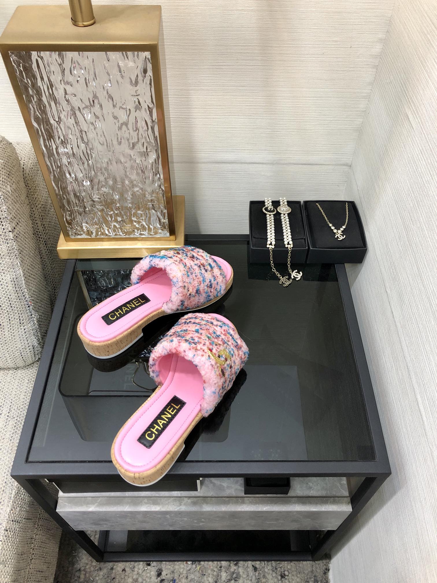 CC 26s Slippers Pink Mix Blue Red Fleece Wool Leather 970121
