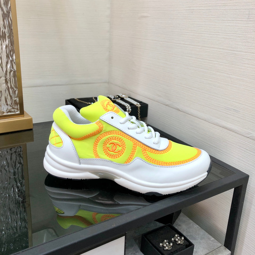 Chanel 26s Quilted Jelly Sole Sneakers Yellow White 153279