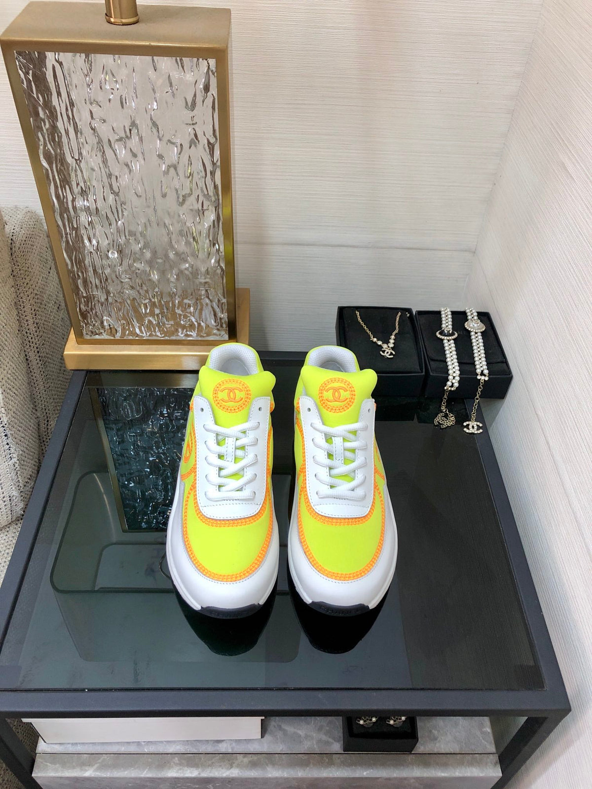 Chanel 26s Quilted Jelly Sole Sneakers Yellow White 153279
