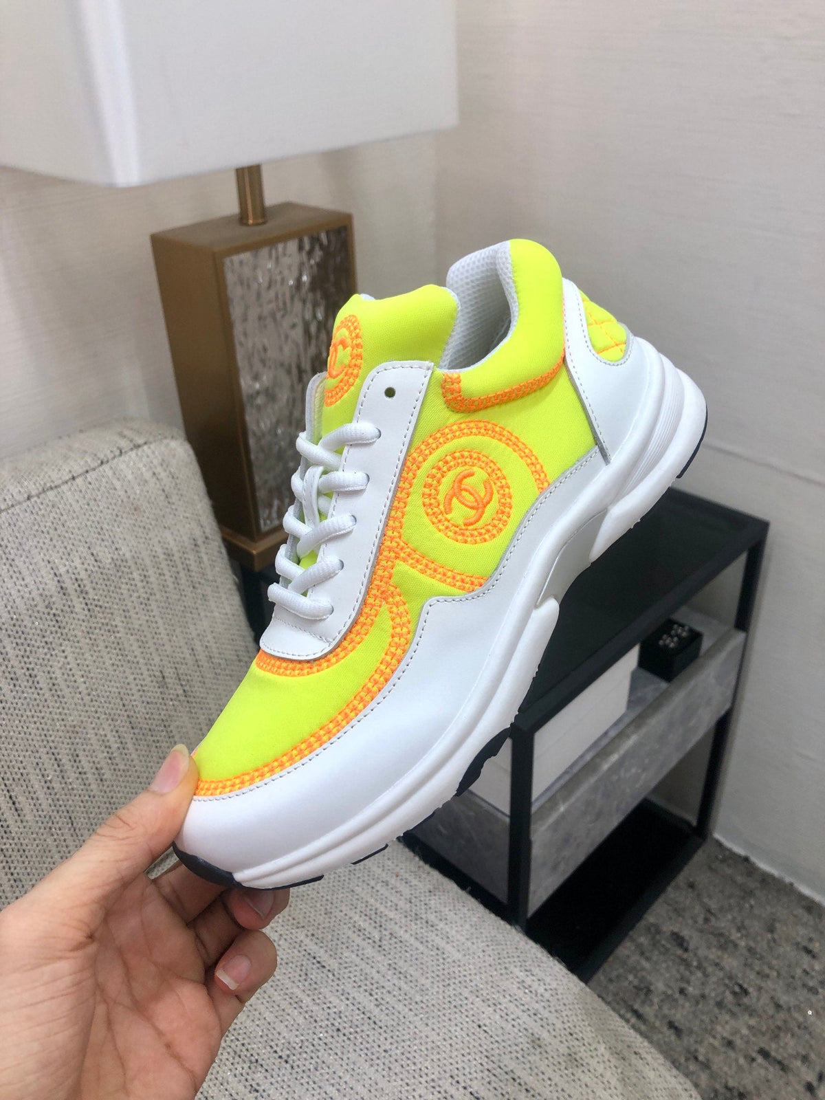 Chanel 26s Quilted Jelly Sole Sneakers Yellow White 153279