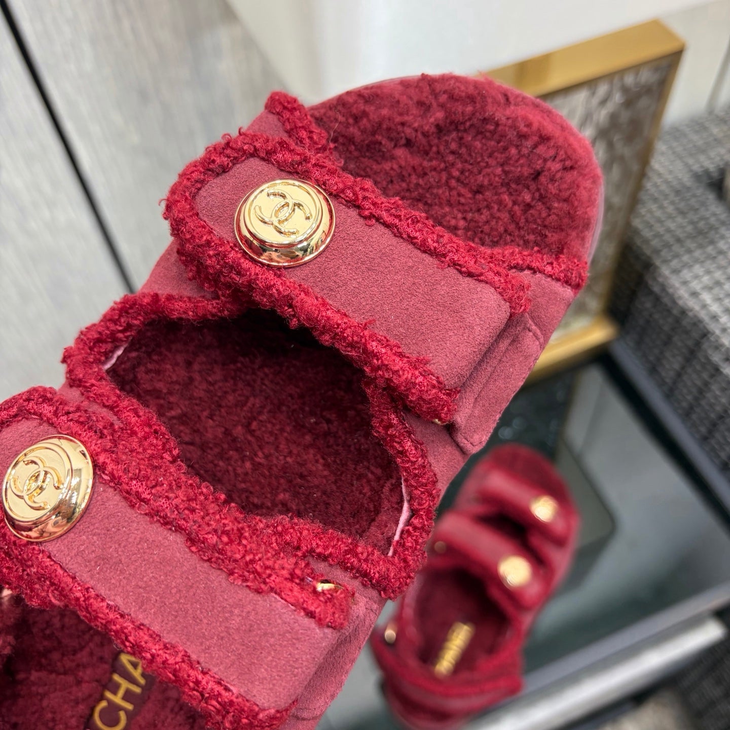 CC 26s Dad Sandals Red Suede Shearing 970114