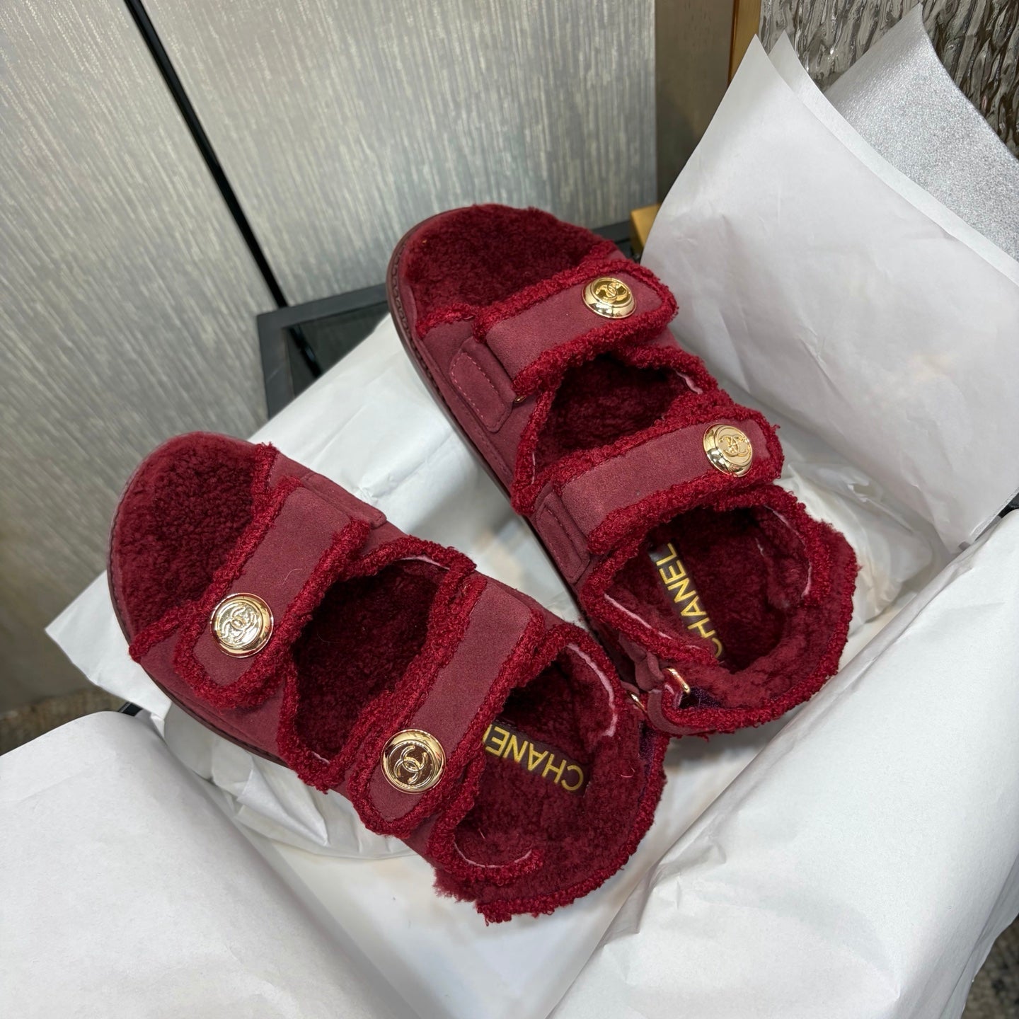 CC 26s Dad Sandals Red Suede Shearing 970114