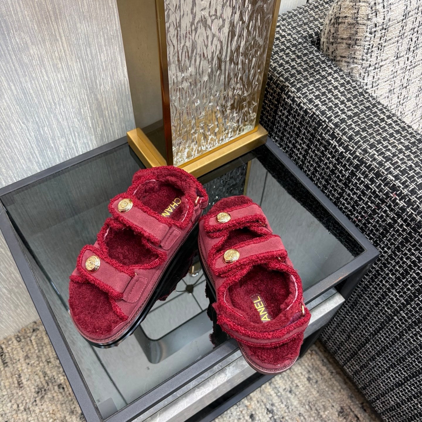 CC 26s Dad Sandals Red Suede Shearing 970114