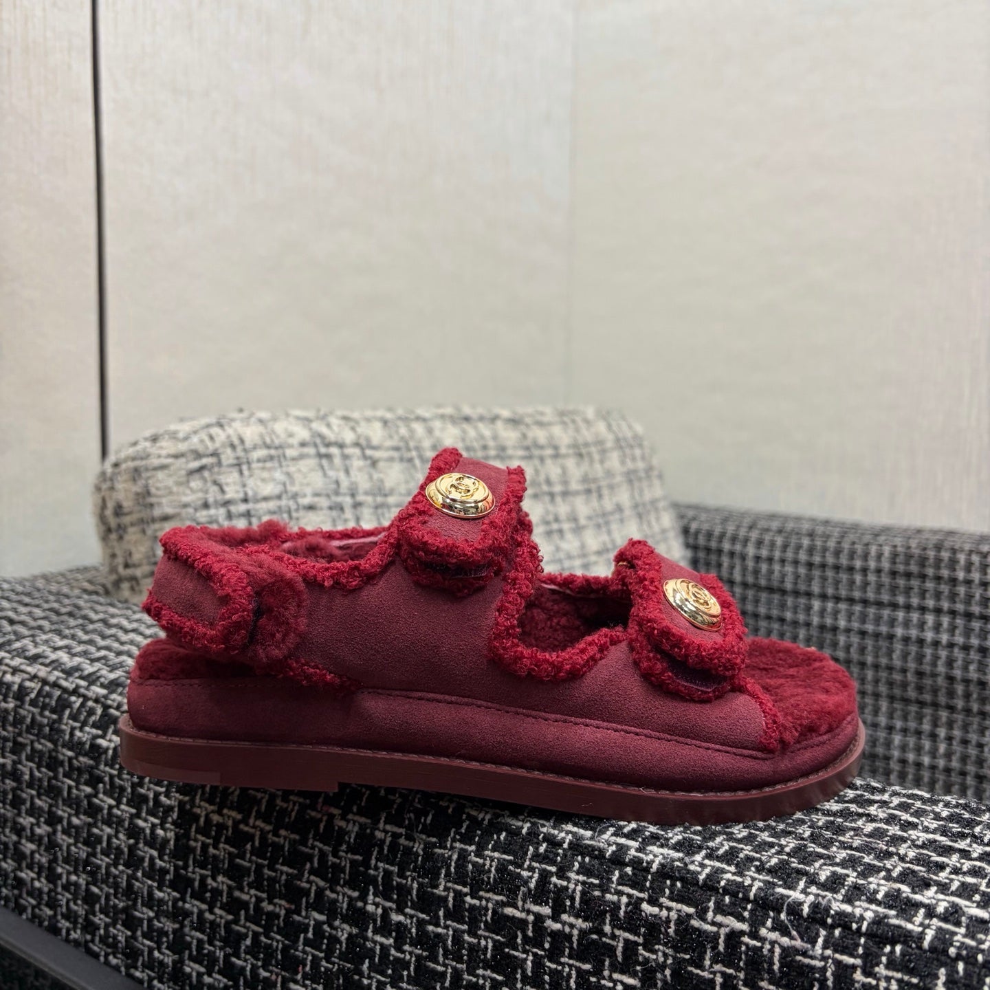 CC 26s Dad Sandals Red Suede Shearing 970114