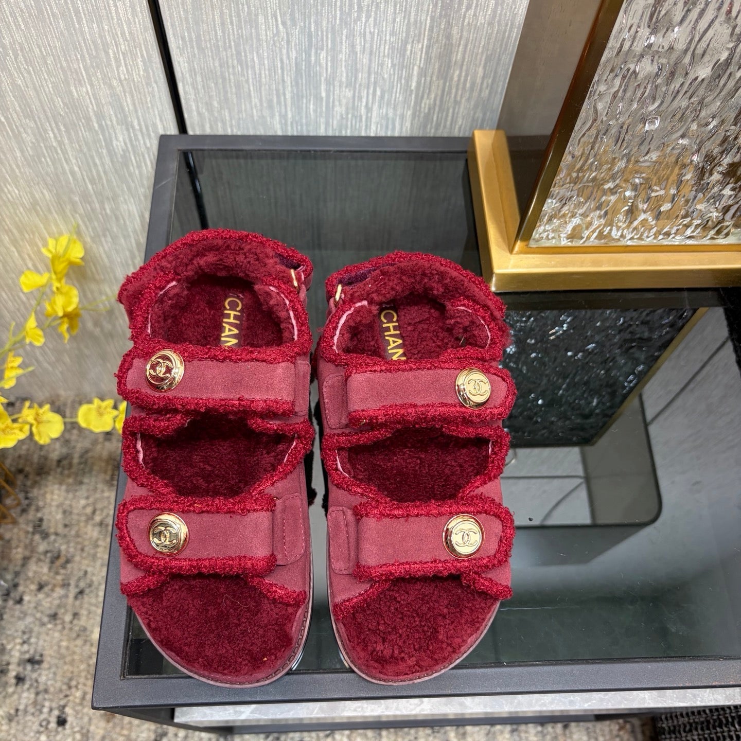 CC 26s Dad Sandals Red Suede Shearing 970114