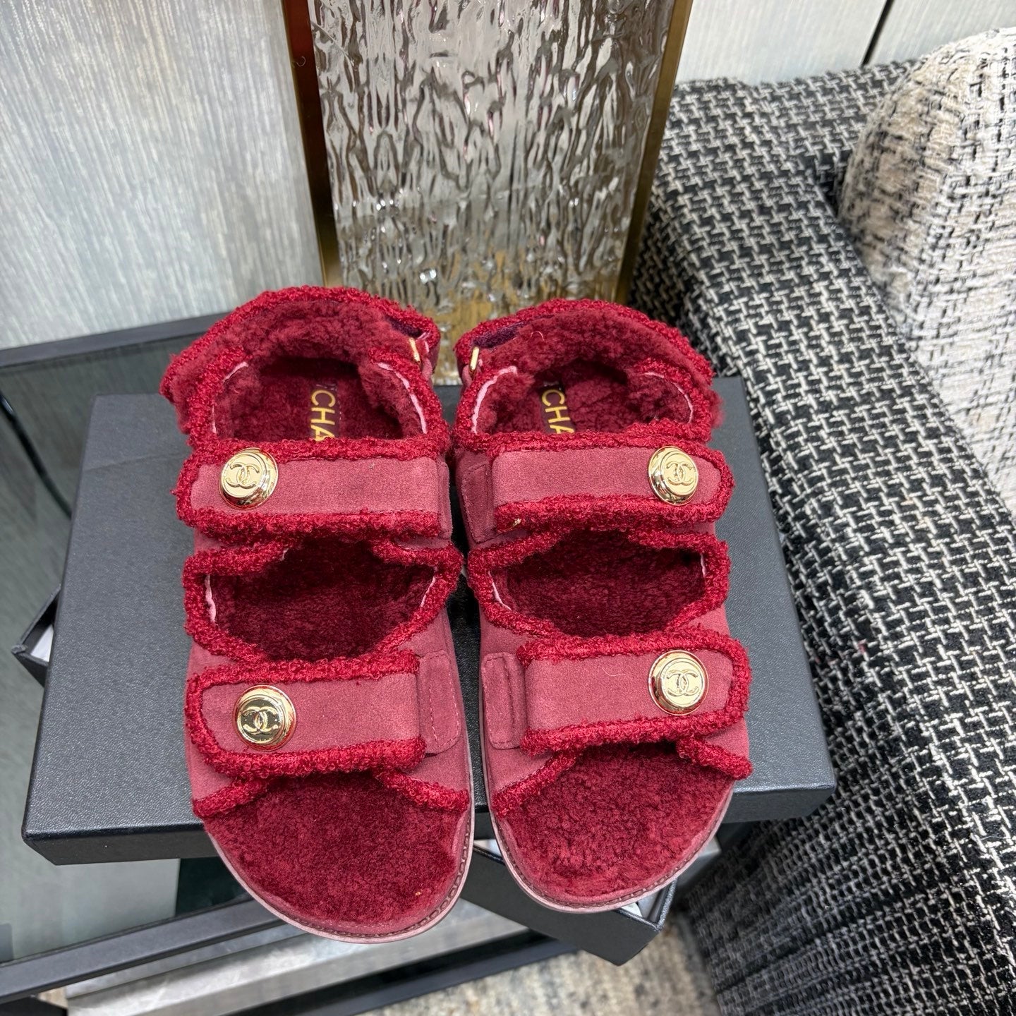 CC 26s Dad Sandals Red Suede Shearing 970114