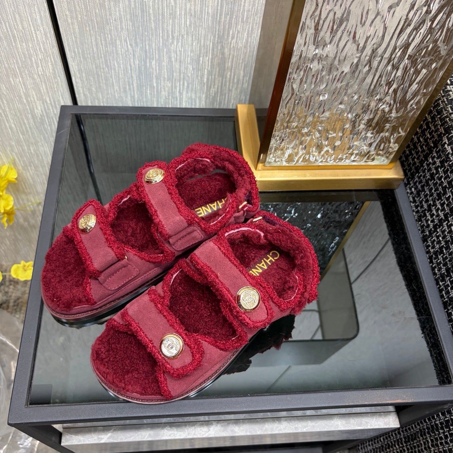 CC 26s Dad Sandals Red Suede Shearing 970114