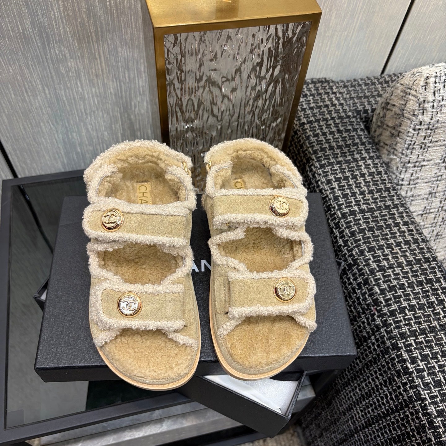 CC 26s Dad Sandals Light Khaki Suede Shearing 970115