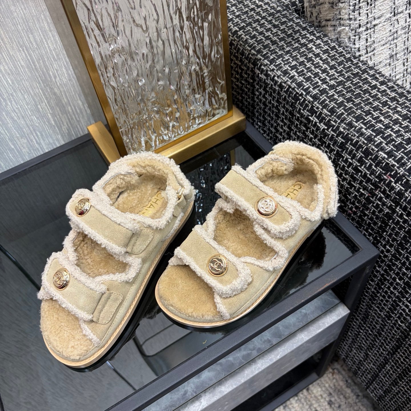 CC 26s Dad Sandals Light Khaki Suede Shearing 970115