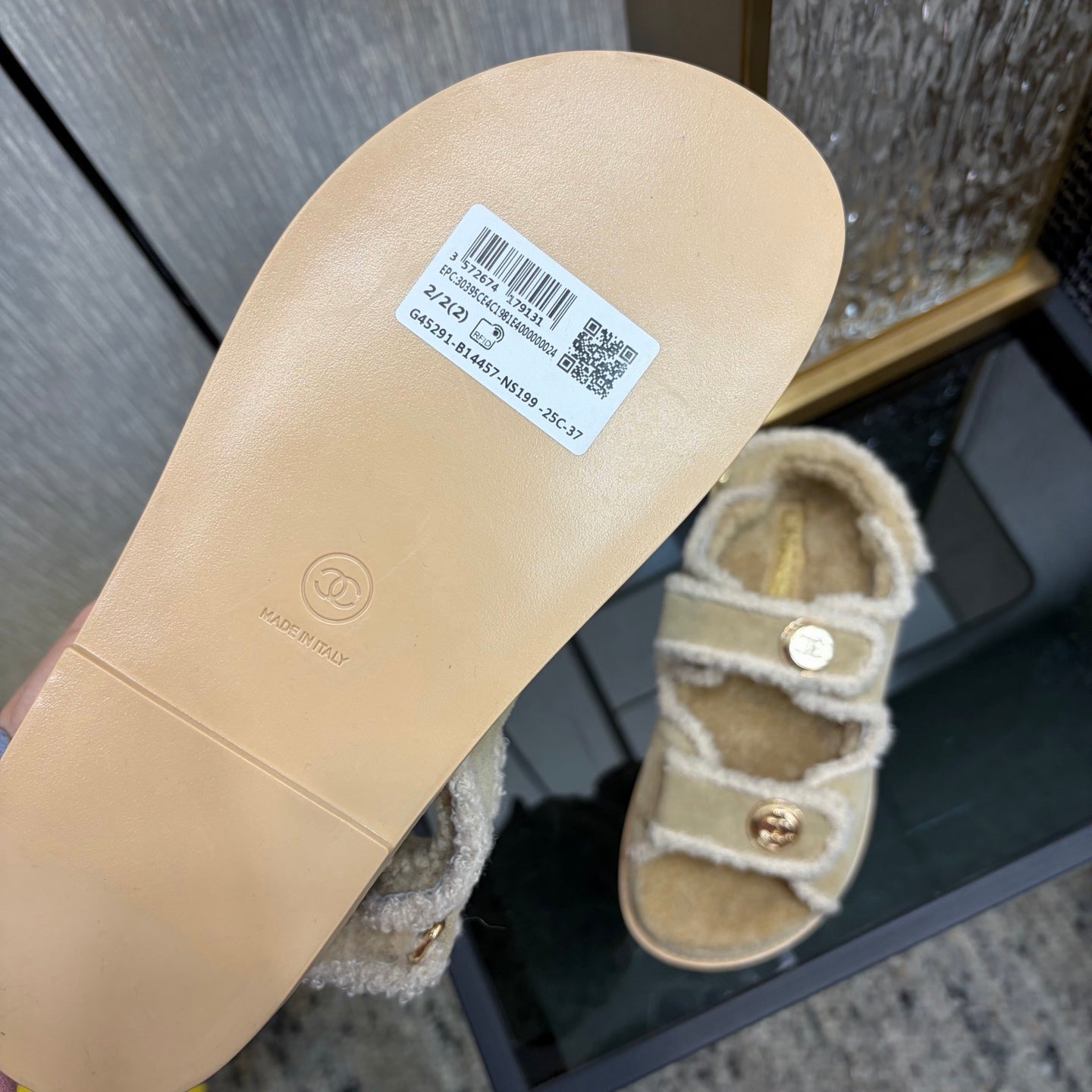 CC 26s Dad Sandals Light Khaki Suede Shearing 970115