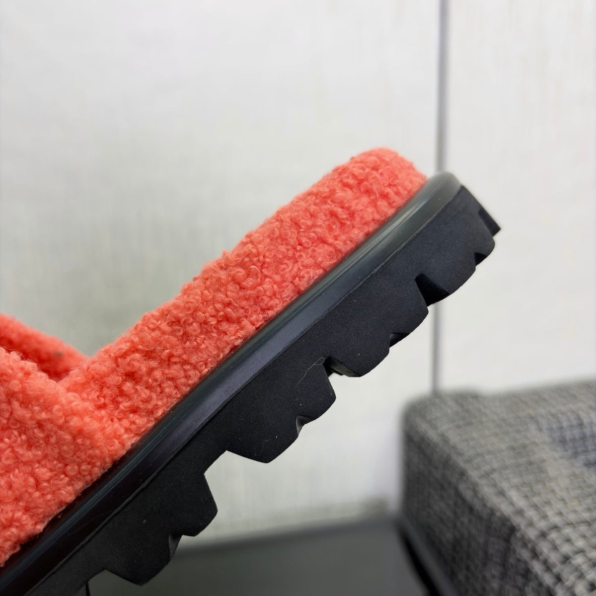 CC 26s Shearling Slide Flat Mules Coral Black Wool 128097