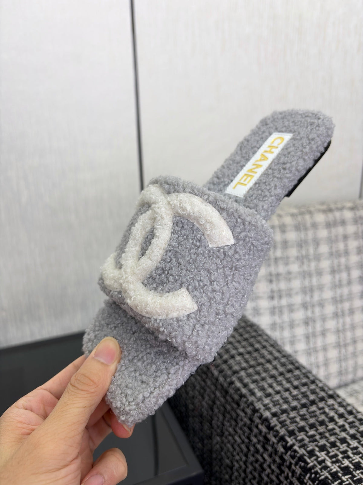 CC 26s Shearling Square Toe Sandals Grey White Wool 128087