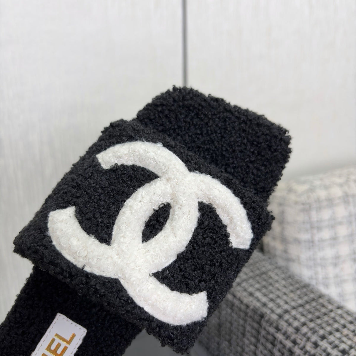 CC 26s Shearling Square Toe Sandals Black White Wool 128094