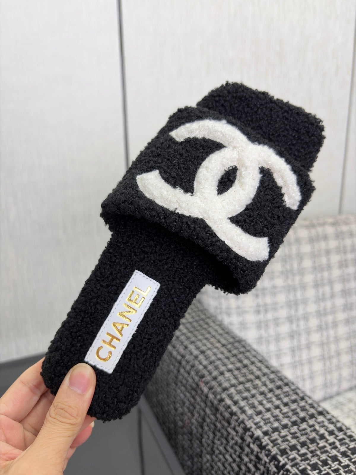 CC 26s Shearling Square Toe Sandals Black White Wool 128094