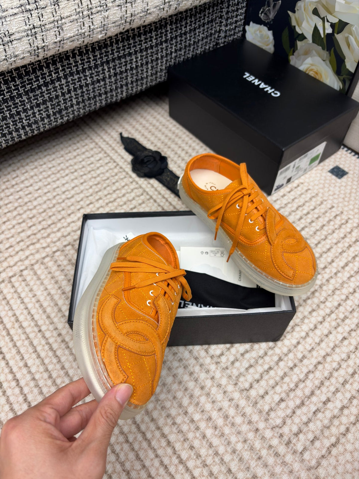 Chanel 26s Quilted Jelly Sole Sneakers Orange 153456