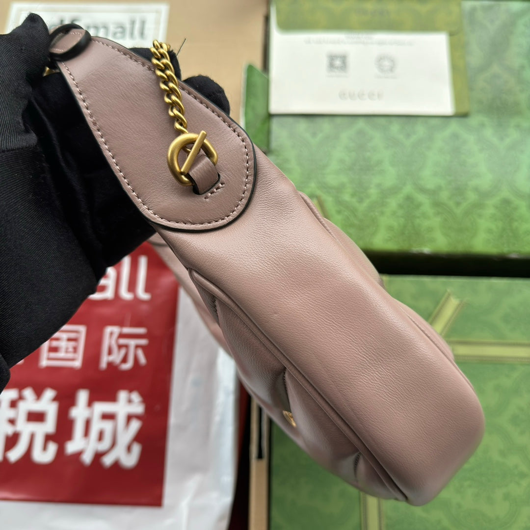 gg marmont half-moon shaped 21cm nude calfskin gold hardware