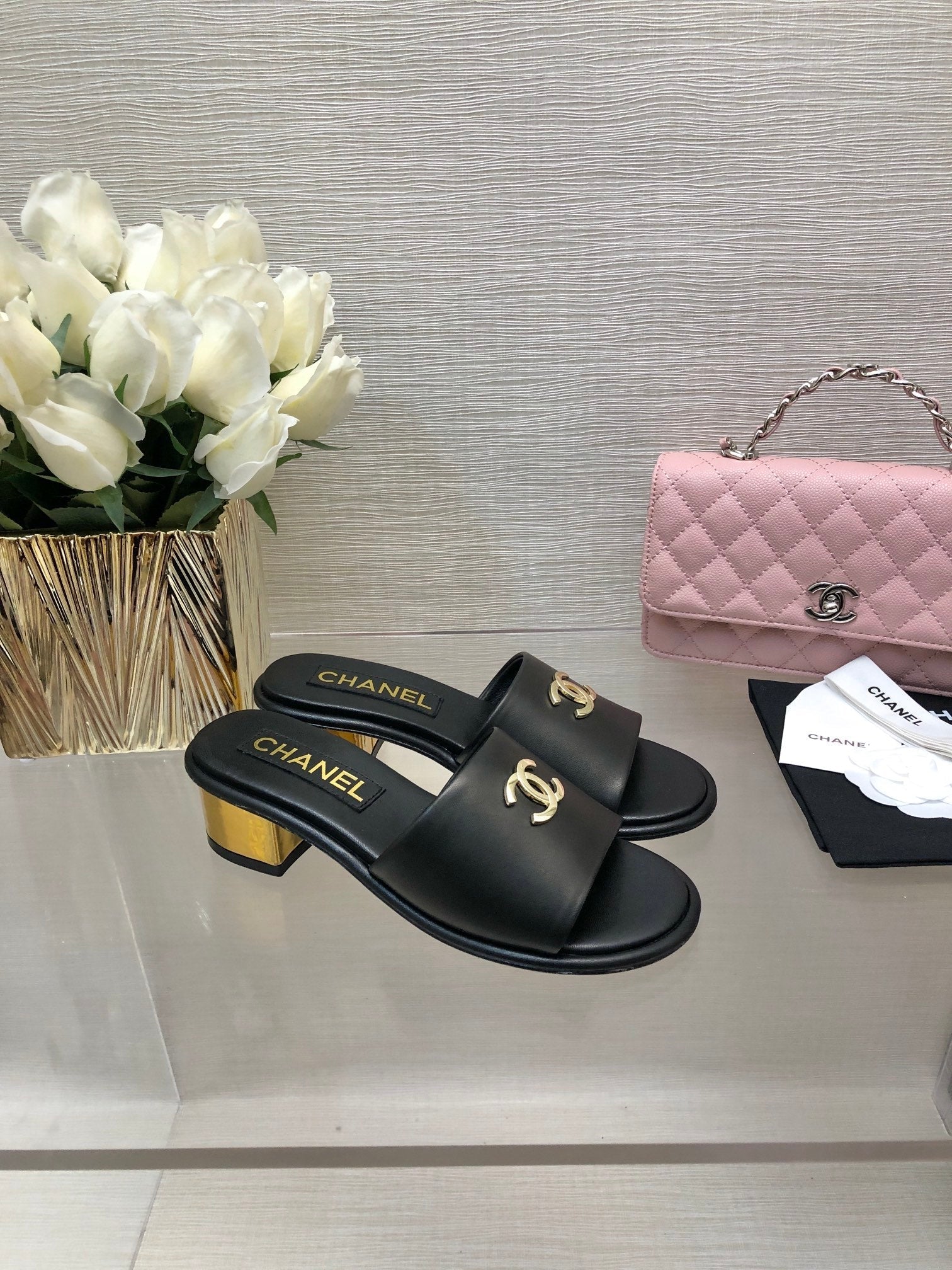 CC 25C Mid Heel Mule Black Genuine Calfskin 212956