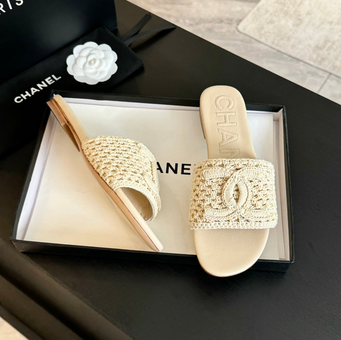 Chanel 26s Slippers Beige Cream Lambskin