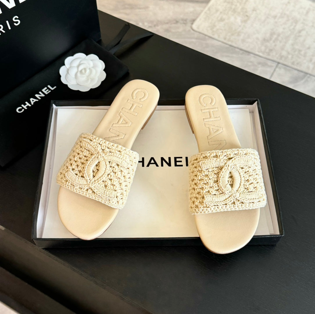Chanel 26s Slippers Beige Cream Lambskin