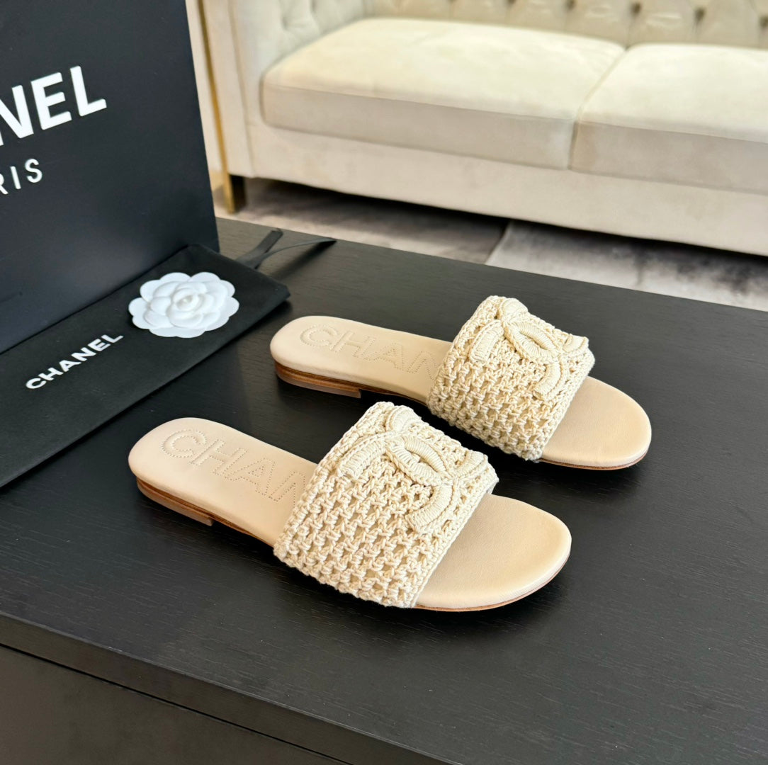 Chanel 26s Slippers Beige Cream Lambskin