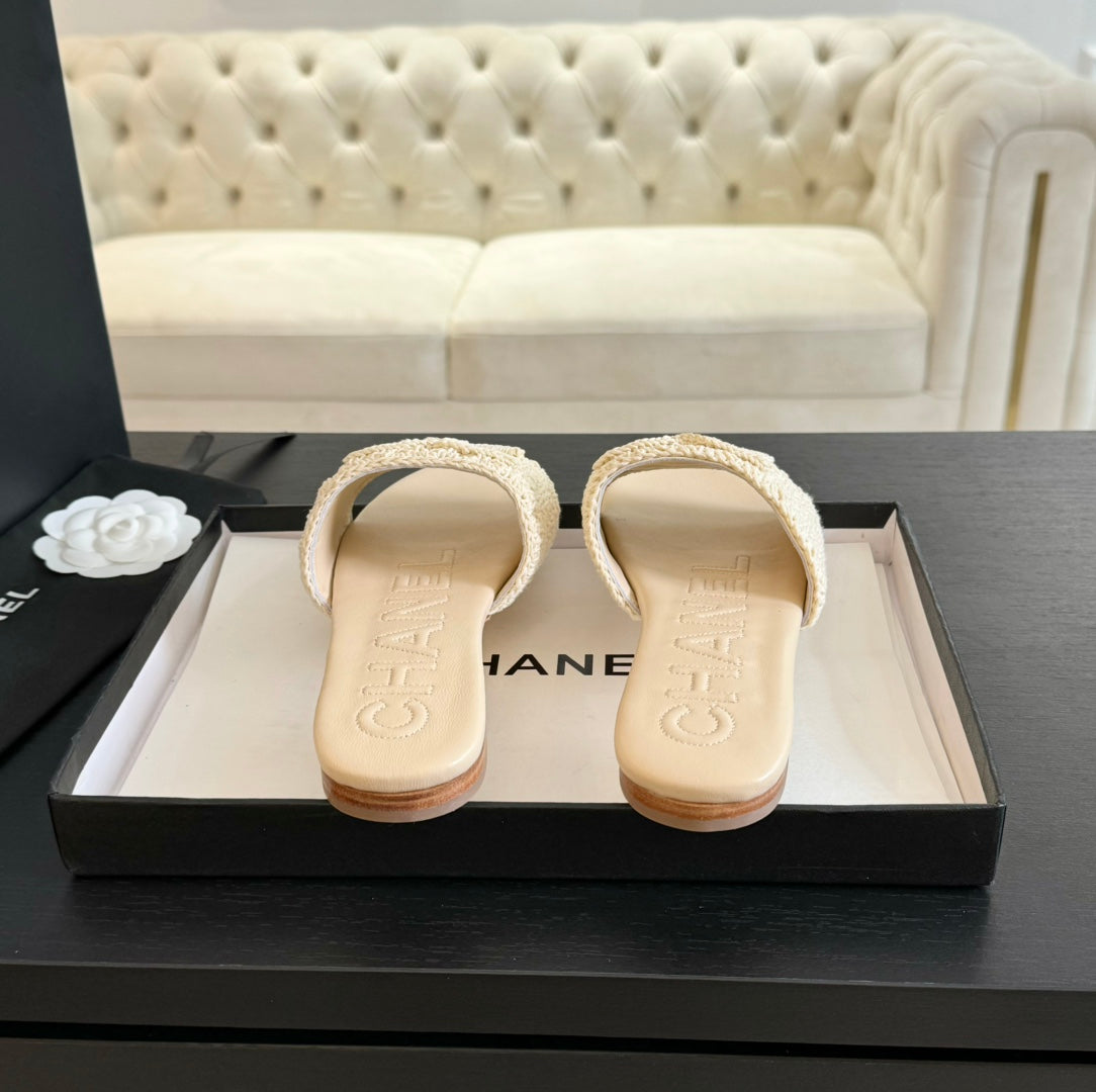 Chanel 26s Slippers Beige Cream Lambskin