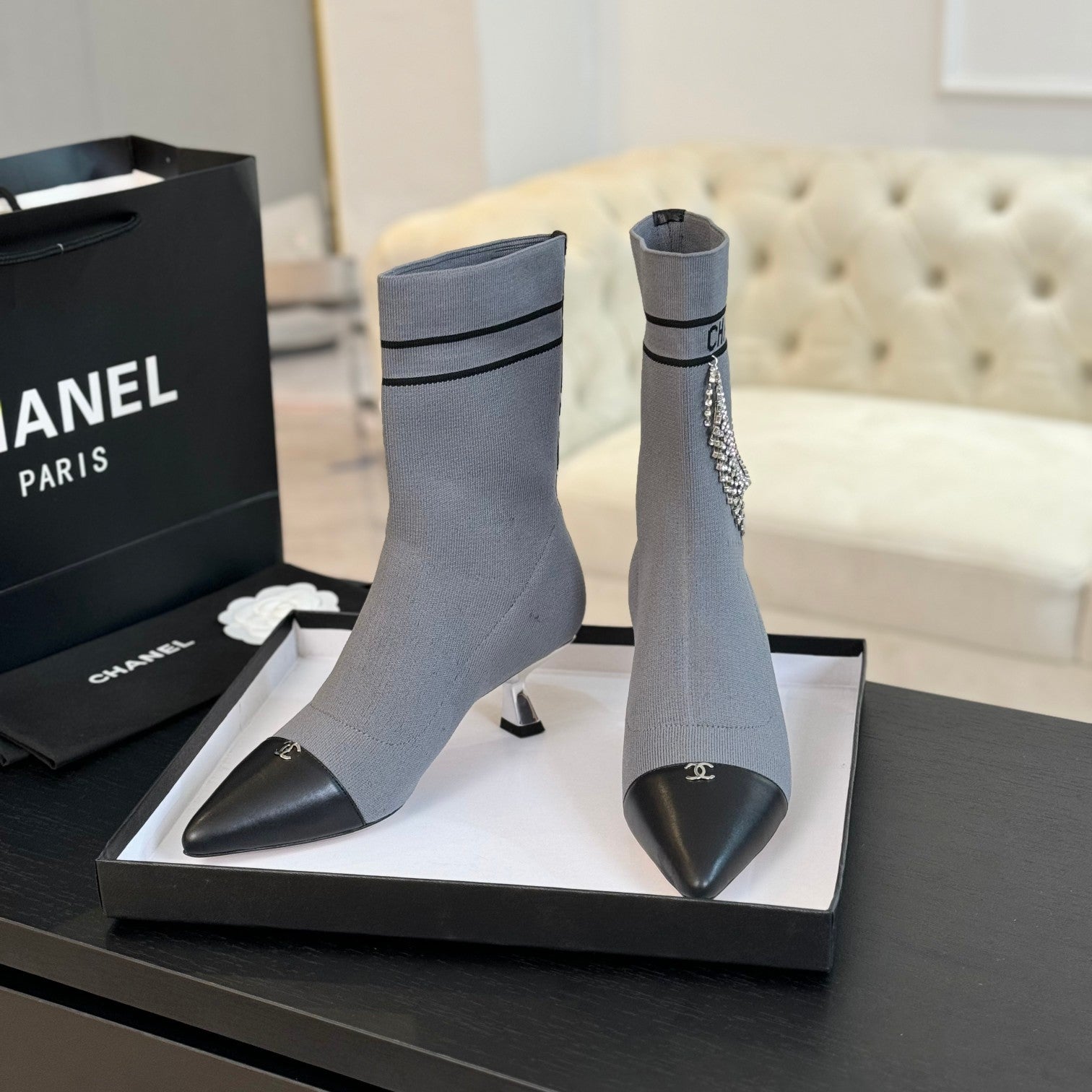CC Ankle Boots Grey Wool And Lambskin