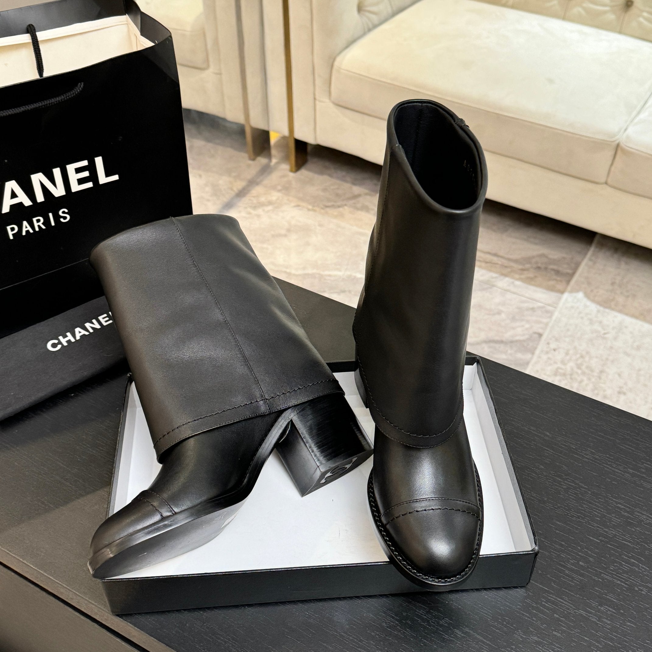 CC 26s Chunky Heel Trouser Ankle Boots Black Sheepskin 673034
