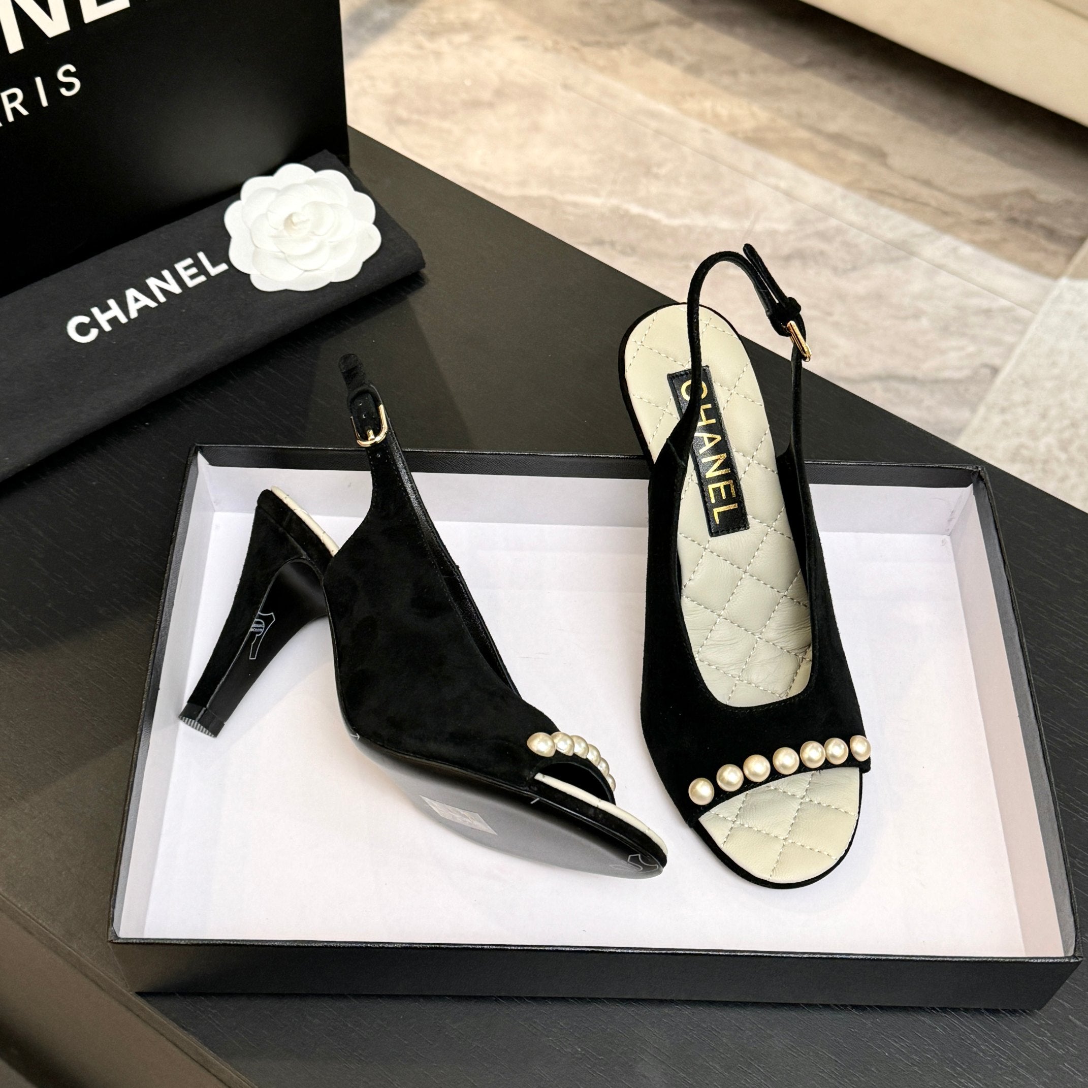 CC 26A Pearl Slingback Black Suede 672992