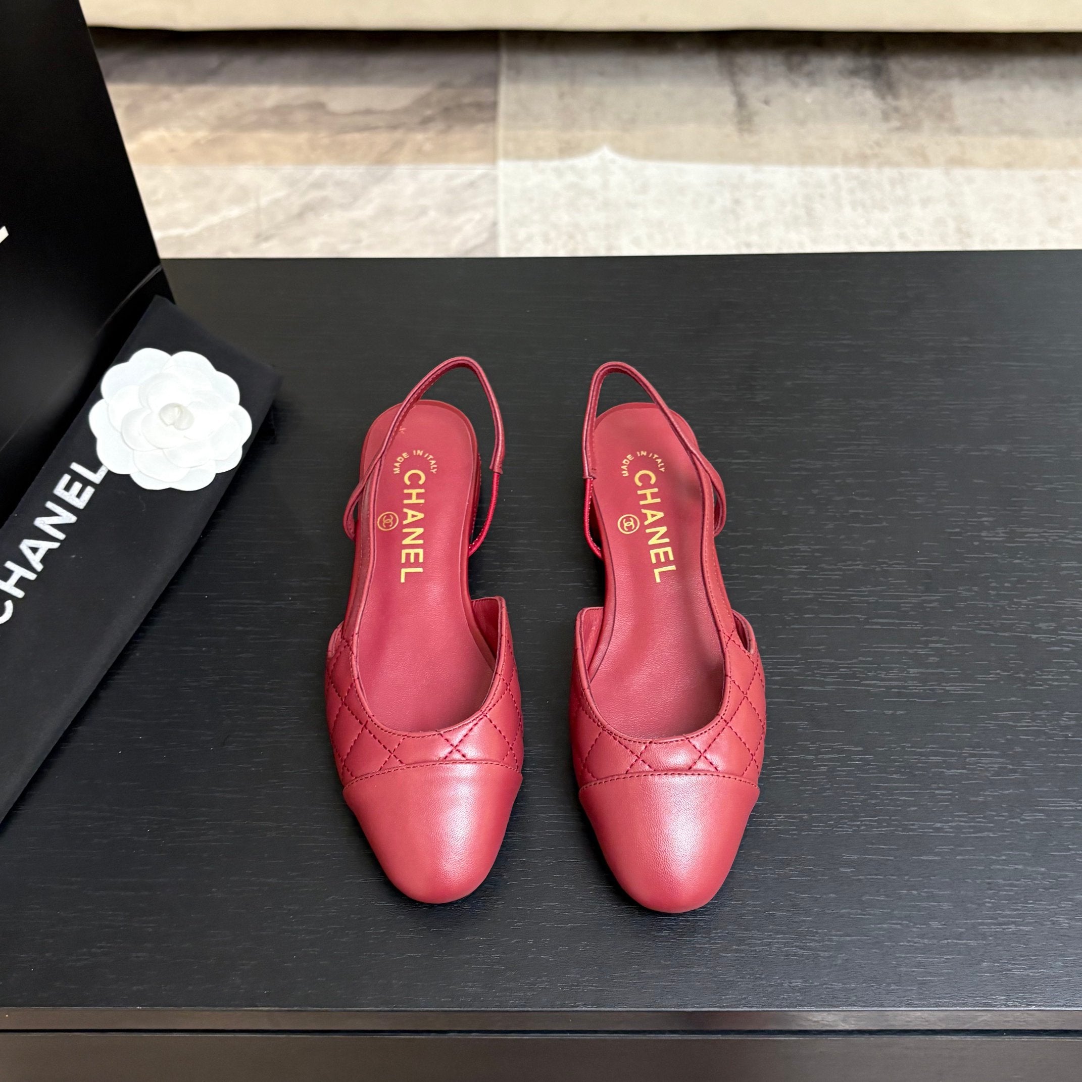 CC 26s Block Heel Slingback 1.5cm Burgundy Quilted Lambskin 957981
