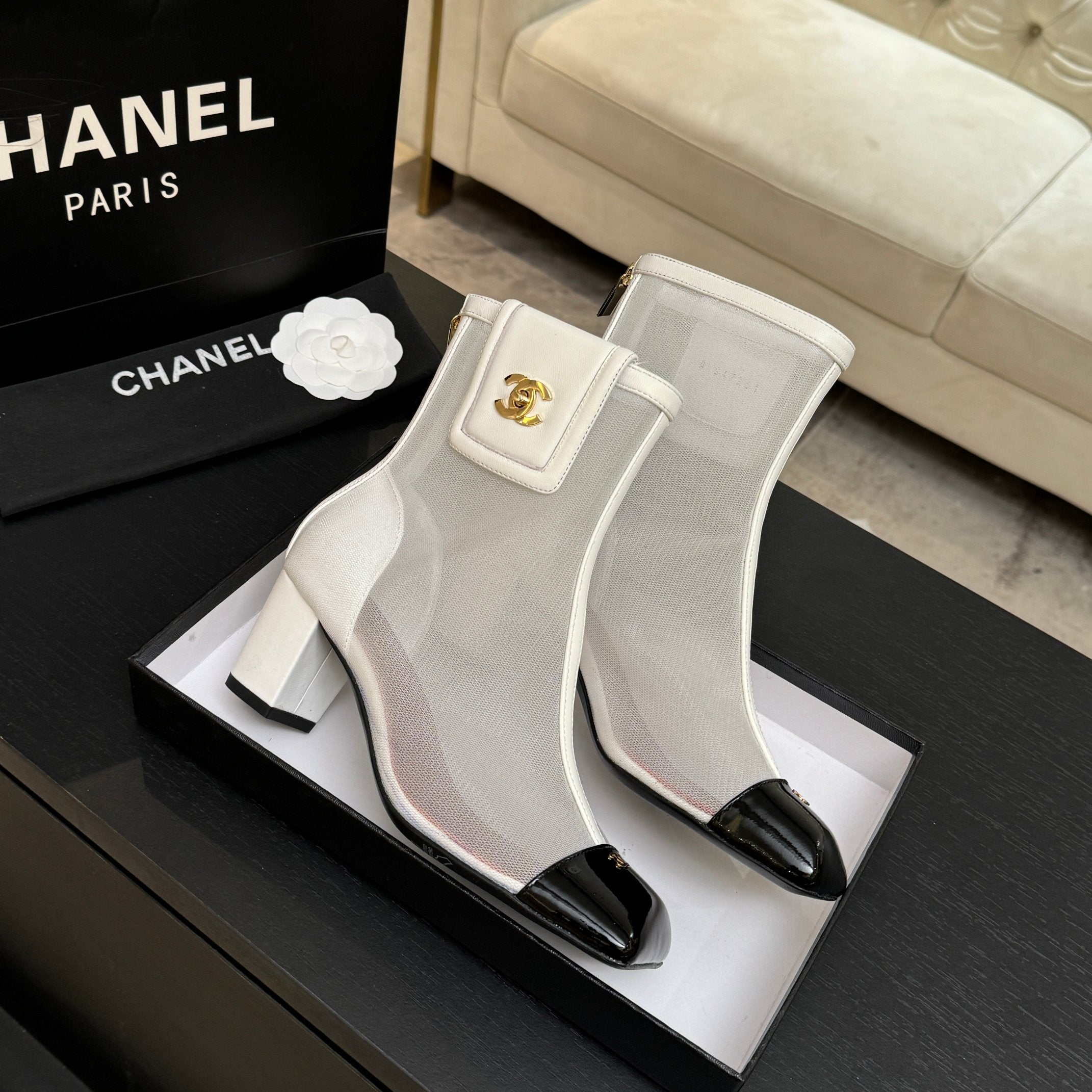 CC 26s Ankle Boots With Pocket White Mesh Lambskin 958068