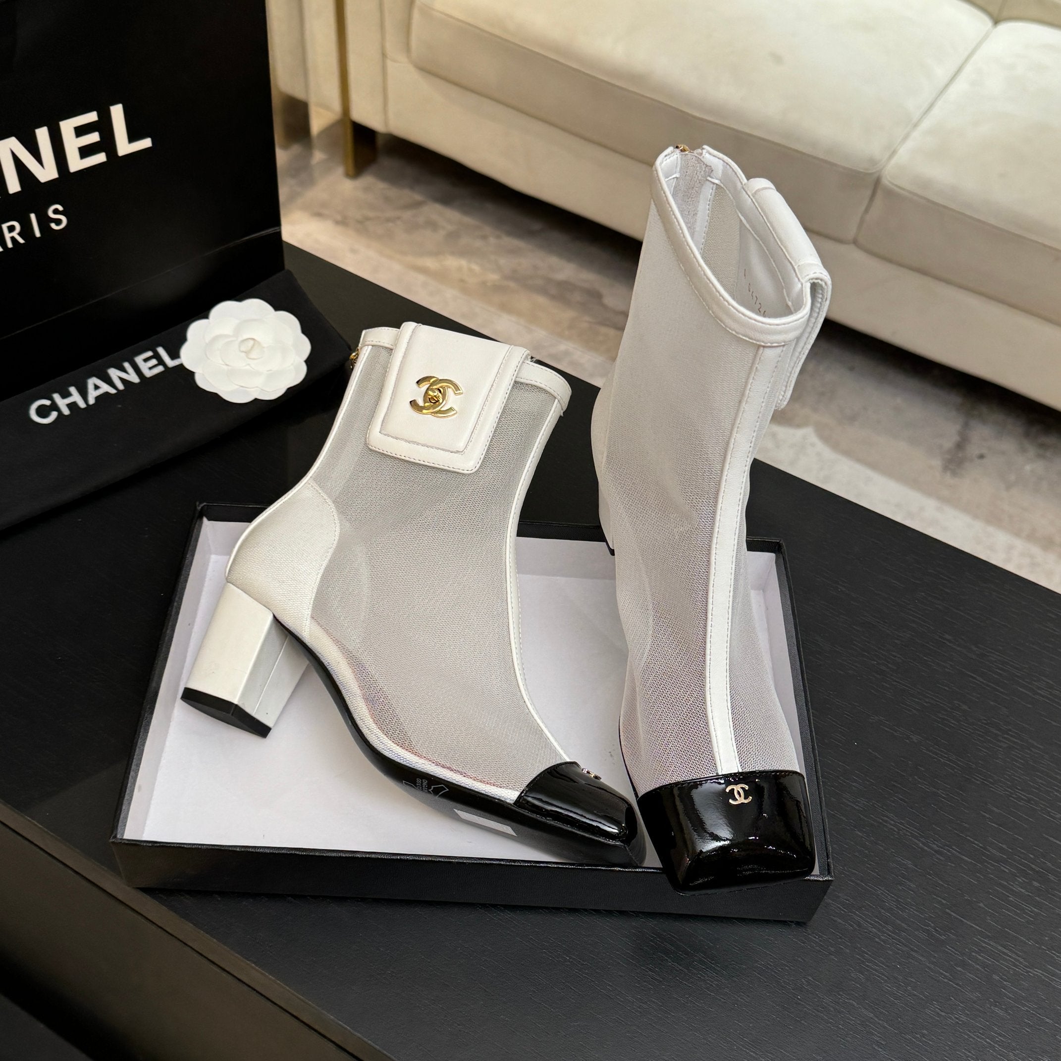 CC 26s Ankle Boots With Pocket White Mesh Lambskin 958068