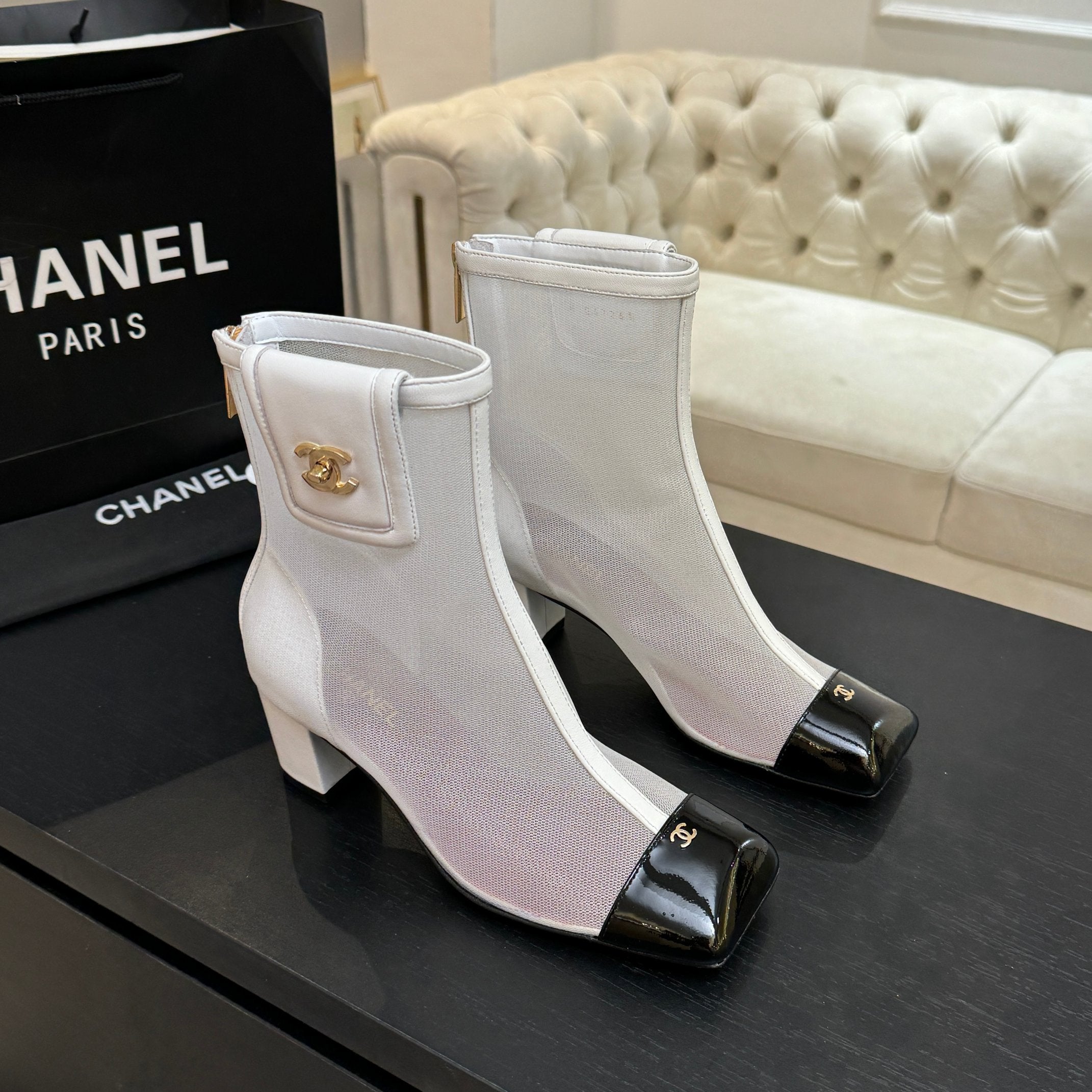 CC 26s Ankle Boots With Pocket White Mesh Lambskin 958068