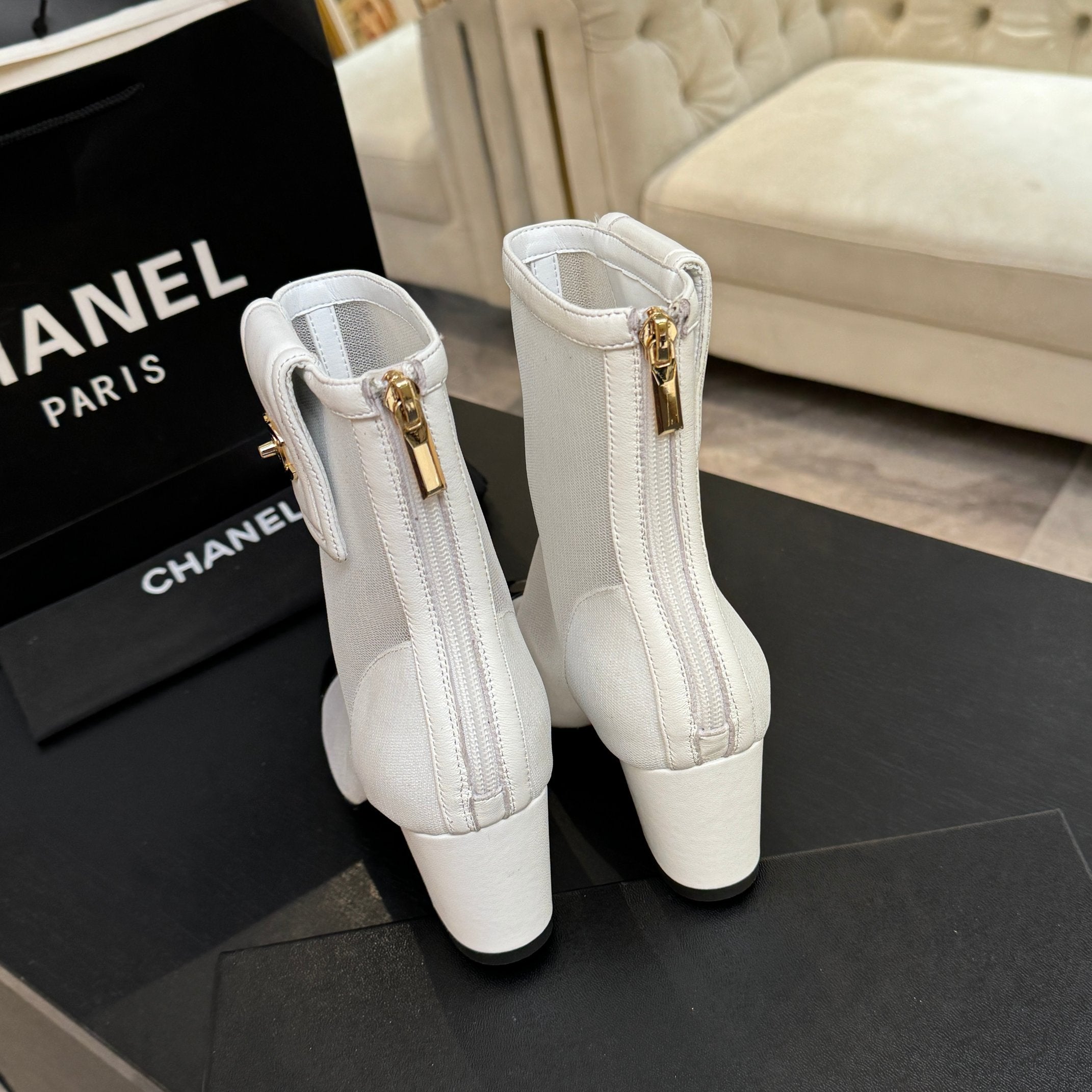 CC 26s Ankle Boots With Pocket White Mesh Lambskin 958068