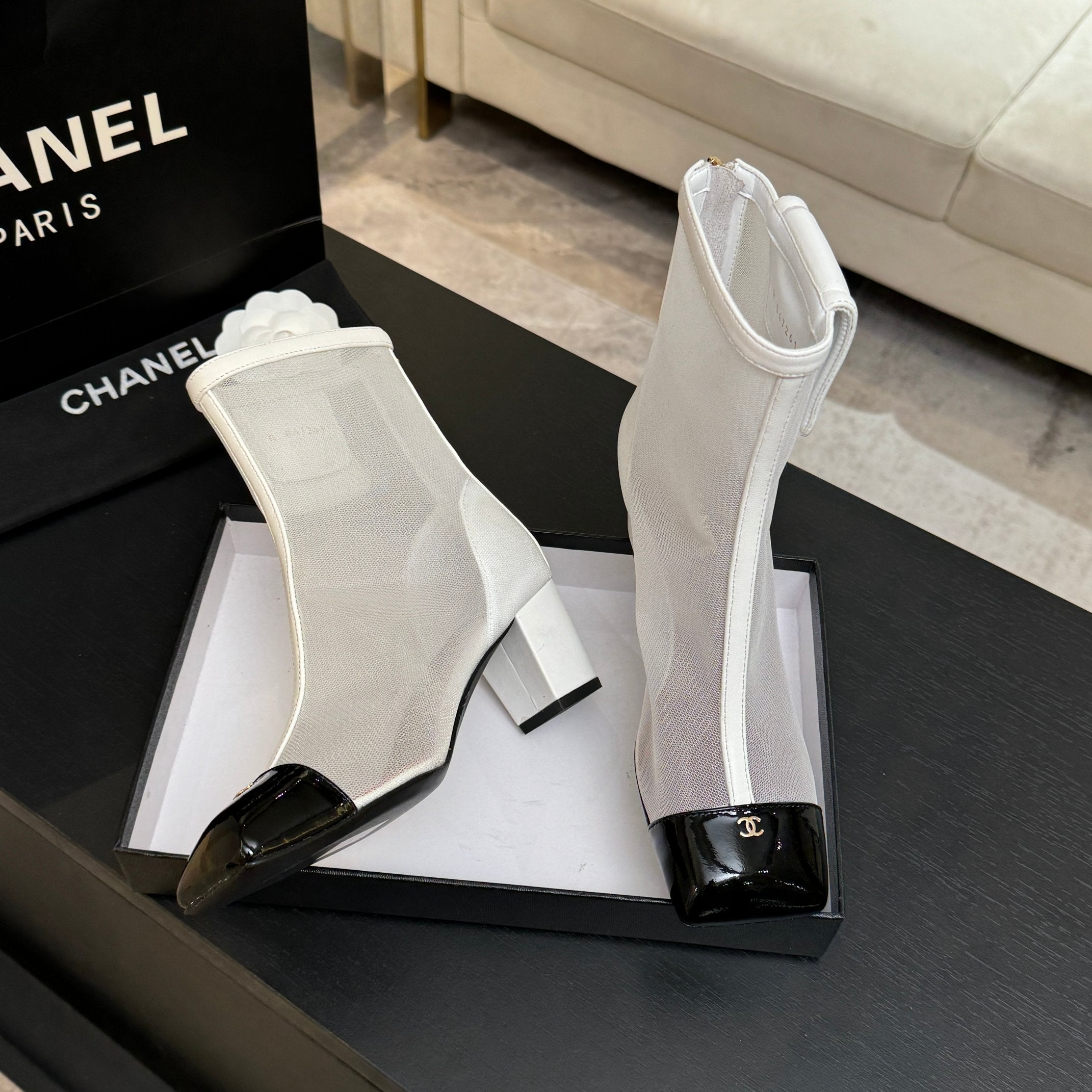 CC 26s Ankle Boots With Pocket White Mesh Lambskin 958068