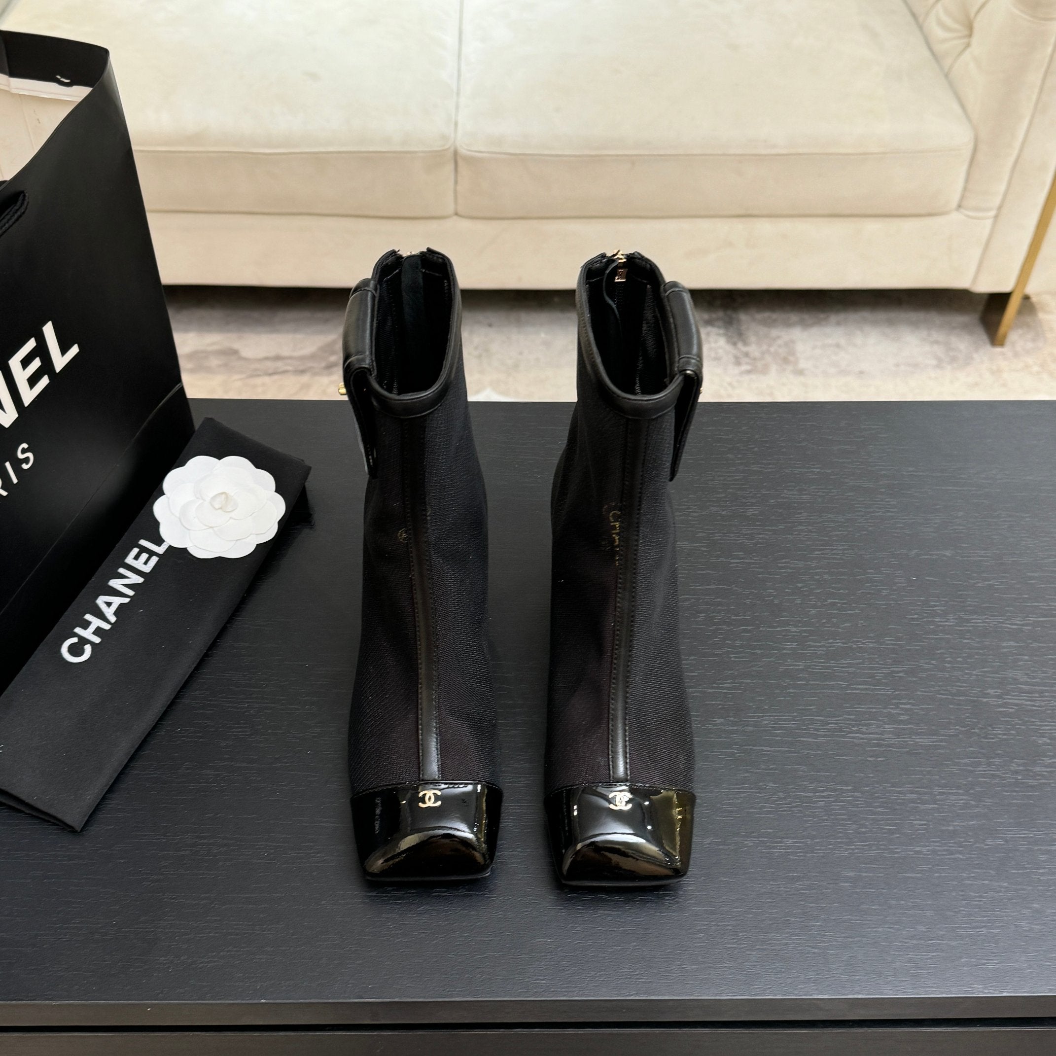 CC 26s Ankle Boots With Pocket Black Mesh Lambskin 958069