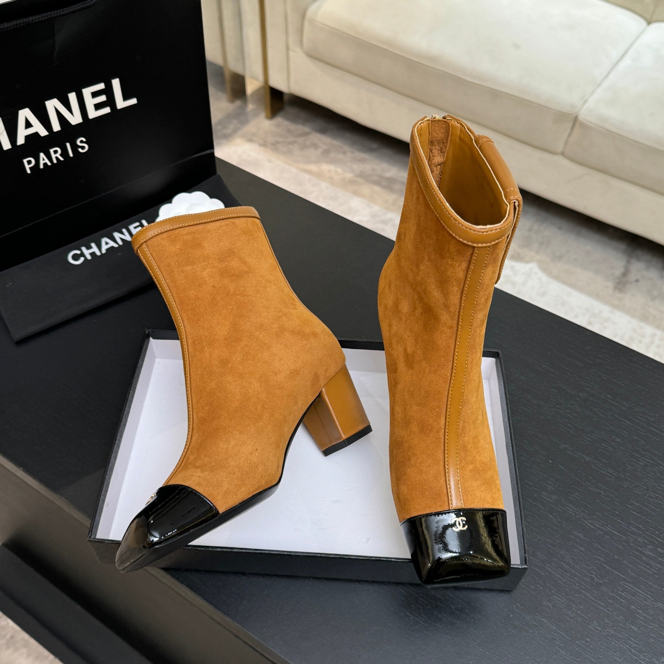 CC 26s Ankle Boots With Pocket Brown Black Suede Patent Lambskin 958070