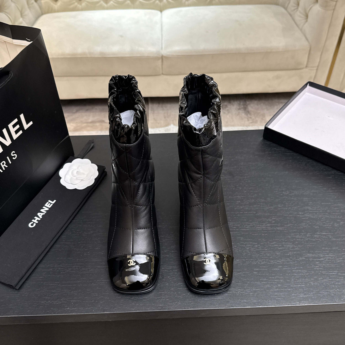 Chanel 26s Quilted Ankle Boots 6cm Black Leather 167940