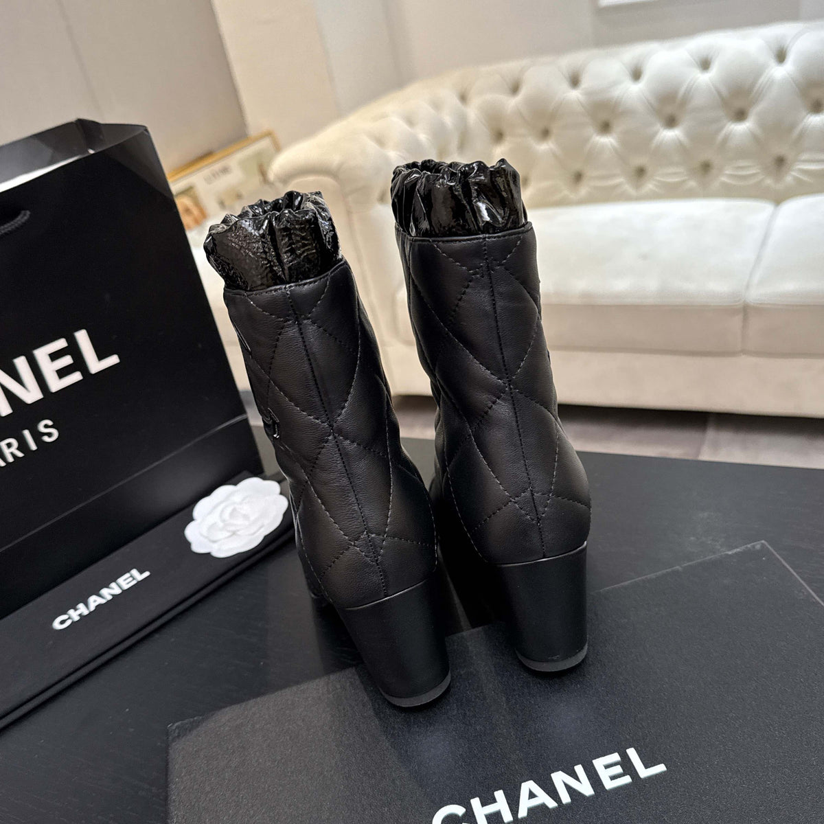 Chanel 26s Quilted Ankle Boots 6cm Black Leather 167940