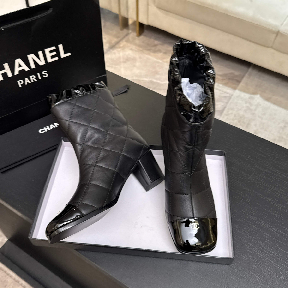 Chanel 26s Quilted Ankle Boots 6cm Black Leather 167940