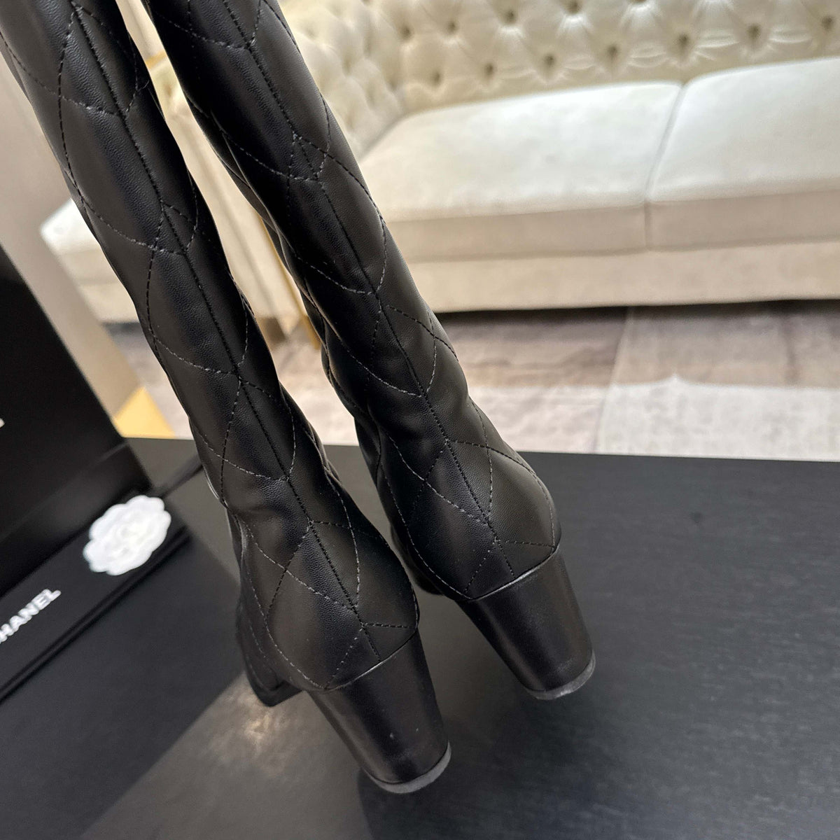 Chanel 26s Quilted High Boots 6cm Black Leather 167942