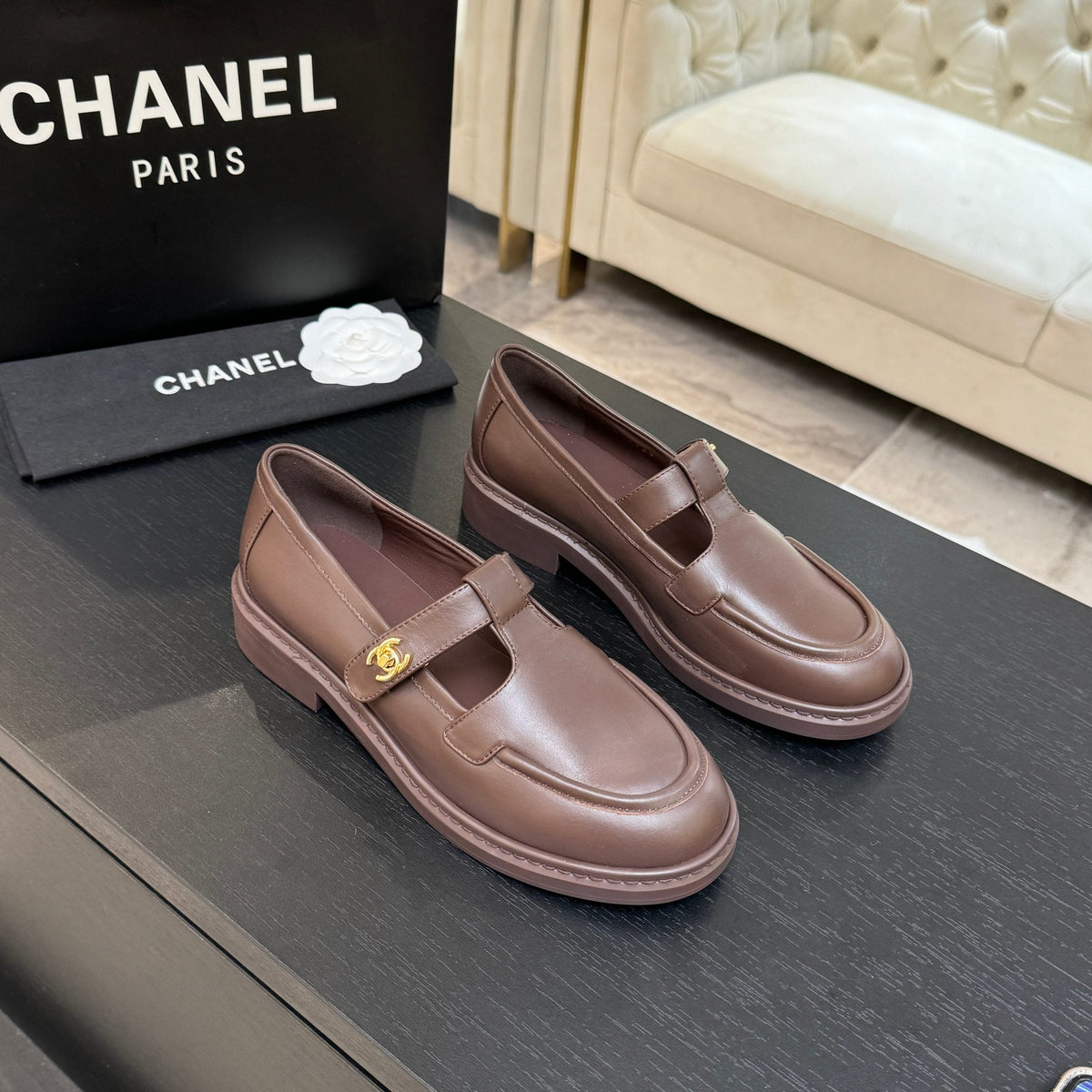 Chanel 26s Mary Jane Loafers 3cm Brown Leather 167973