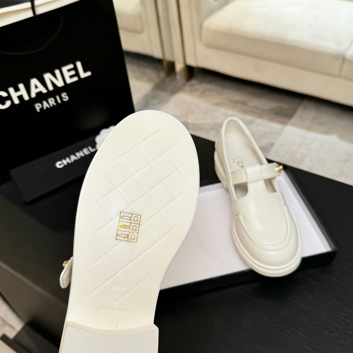 Chanel 26s Mary Jane Loafers 3cm Cream Leather 167974