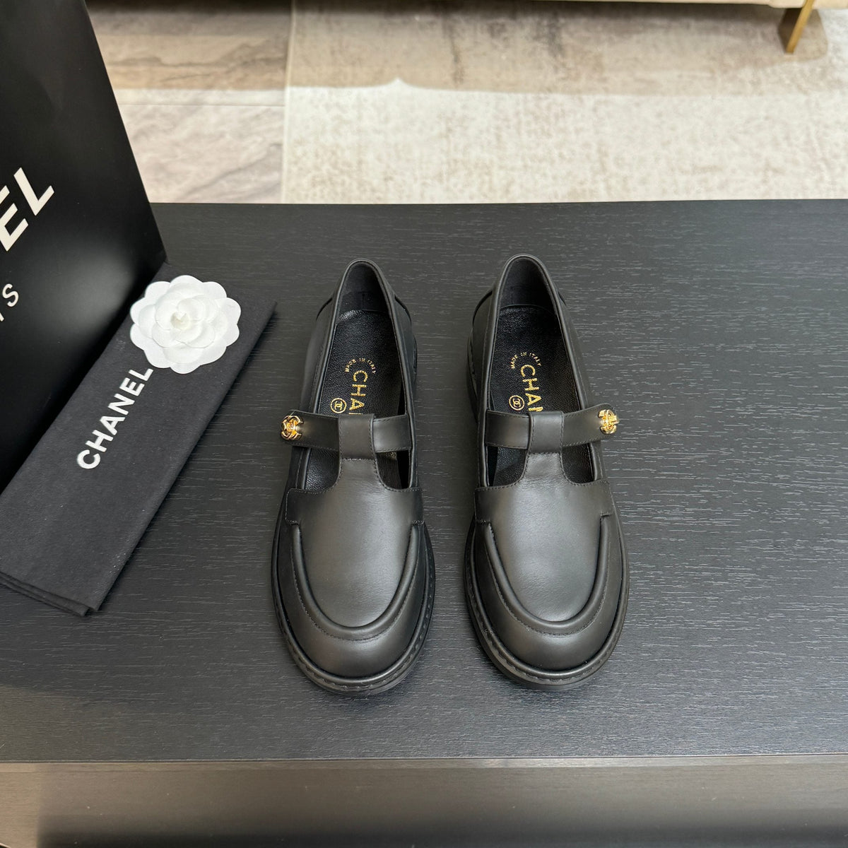 Chanel 26s Mary Jane Loafers 3cm Black Leather 167976