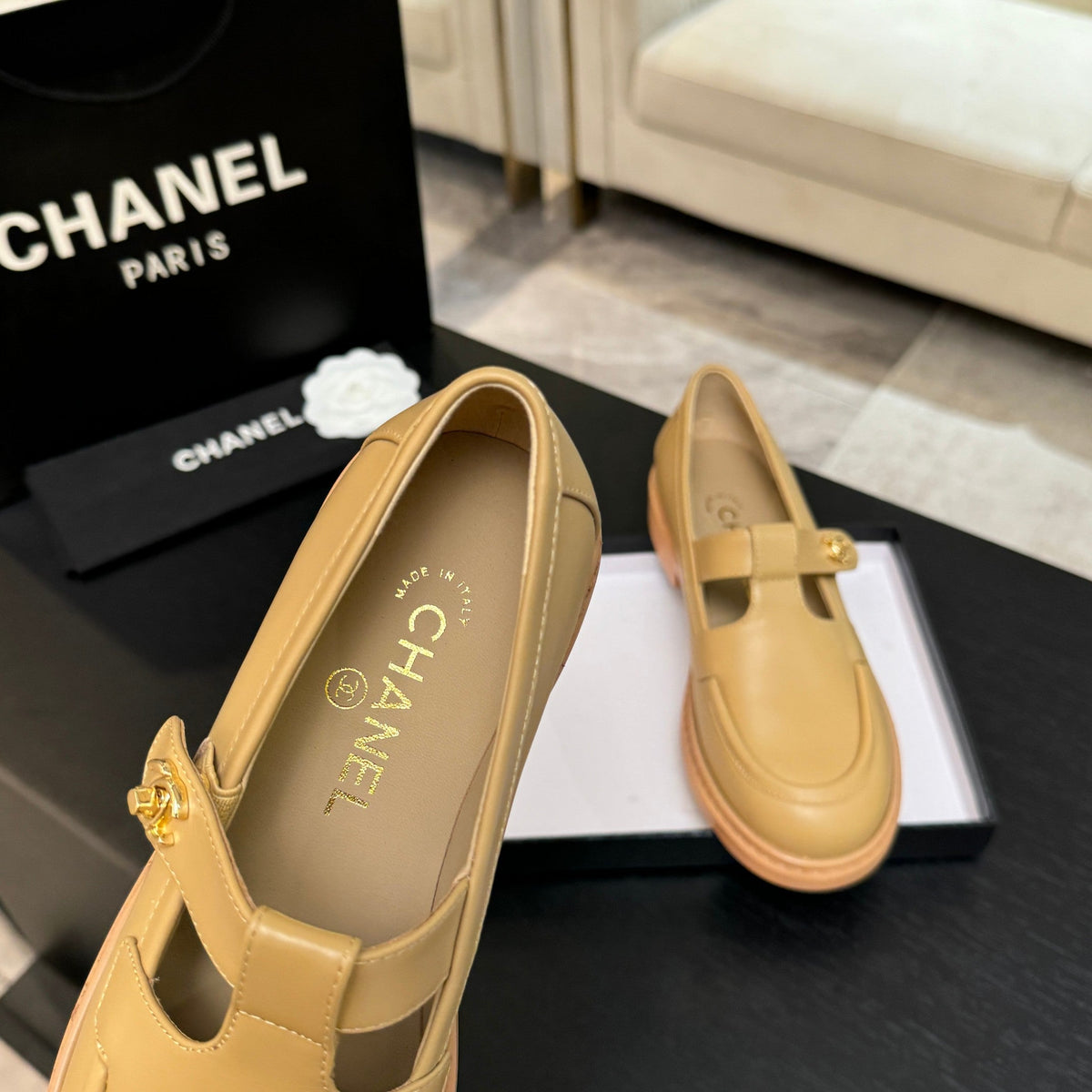 Chanel 26s Mary Jane Loafers 3cm Yellow Leather 167977