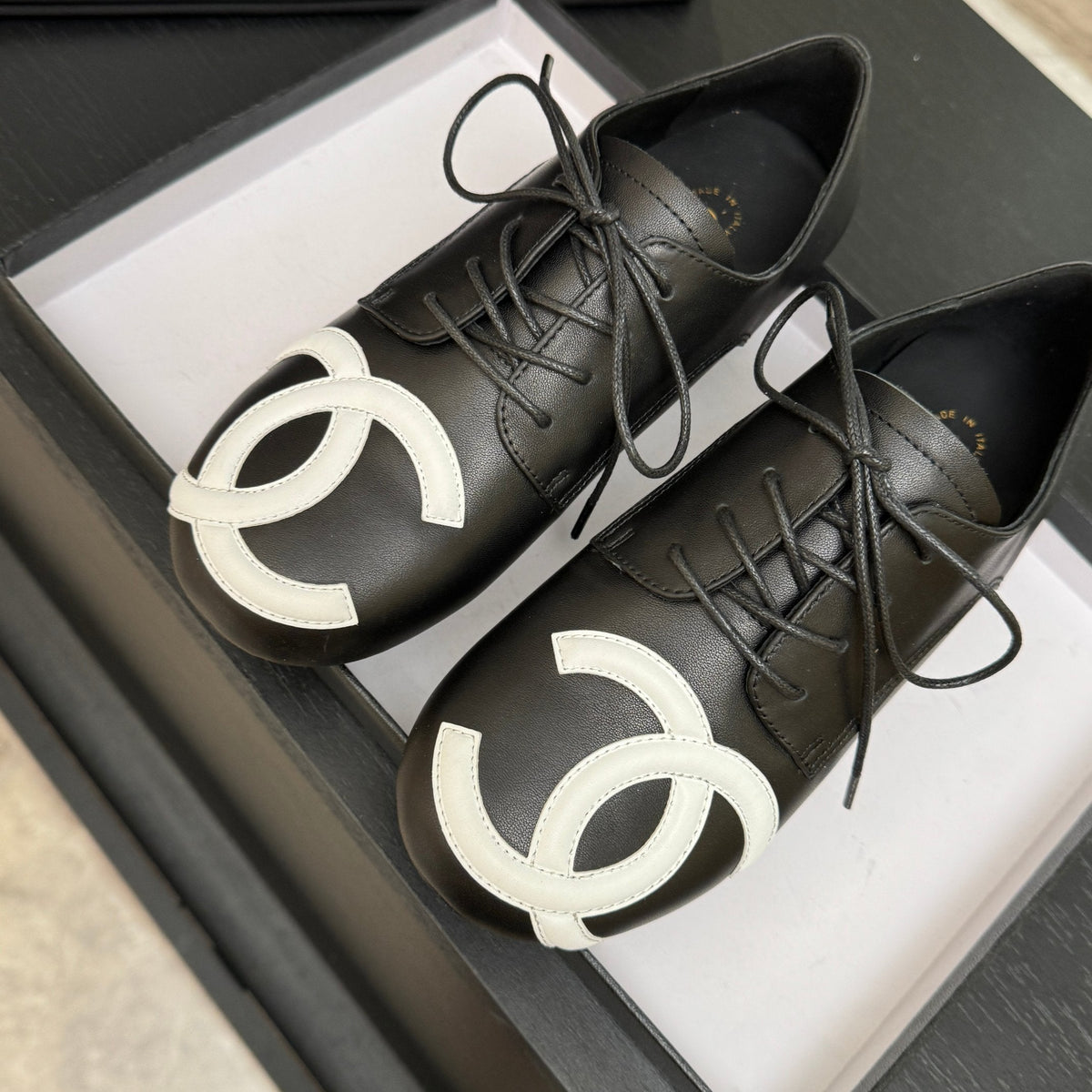 Chanel 26s Cambon Oxfords Black White Leather 168048