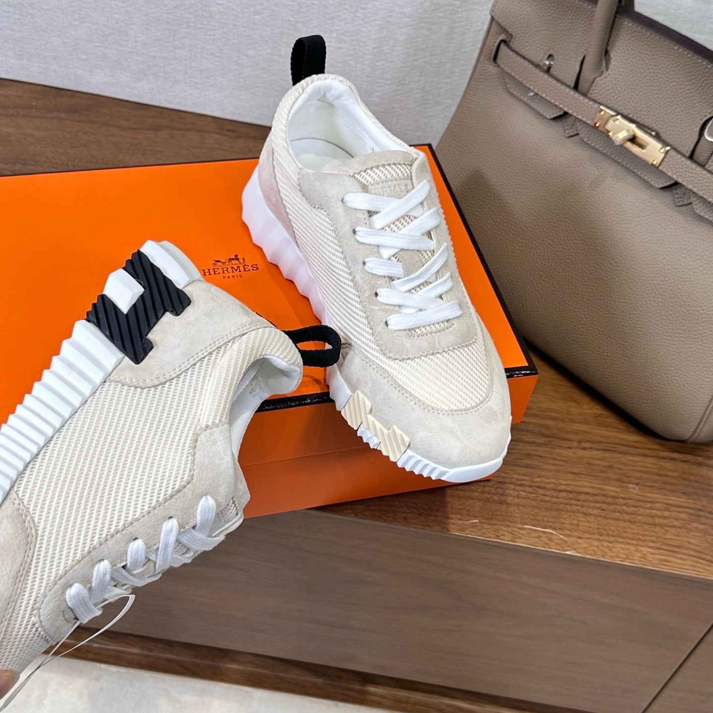 HM 26S Bouncing Sneaker In Cream mix Grey Suede Mesh 543810