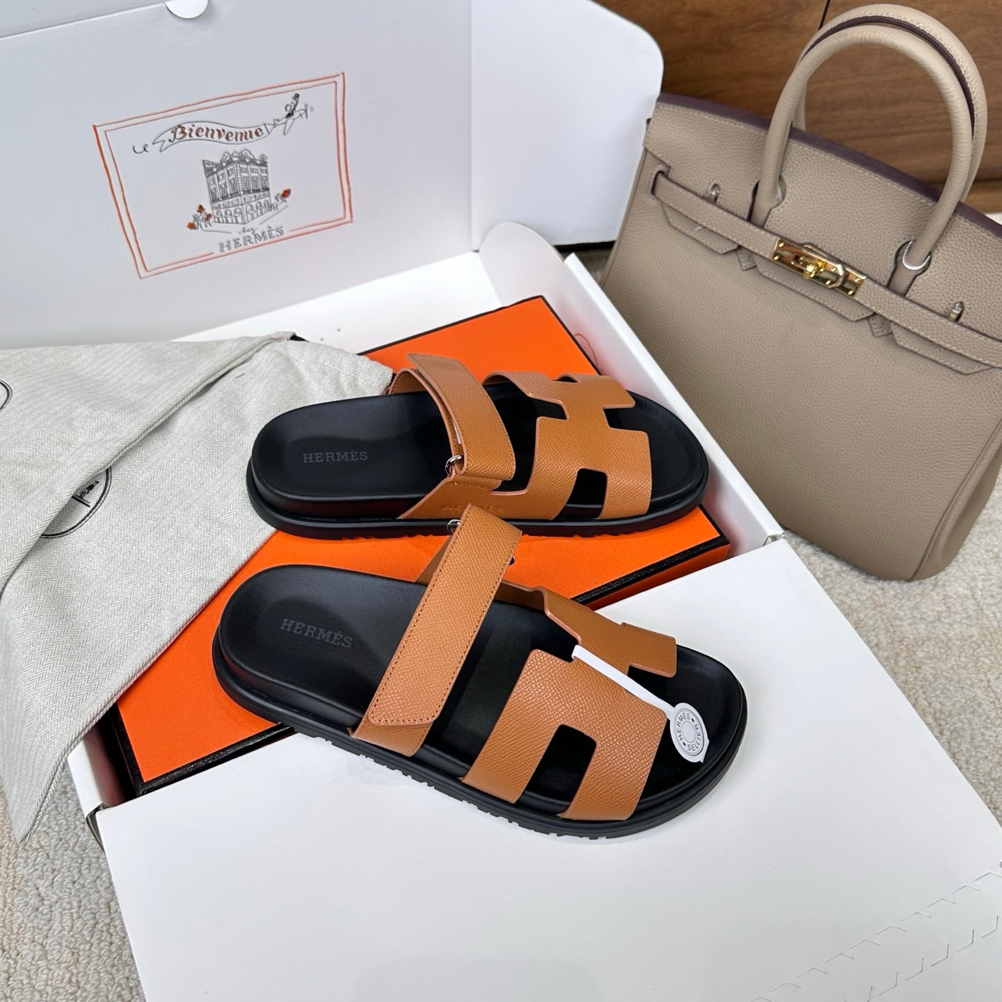 HM Chypre Sandal Black Tan Espom Leather 862386