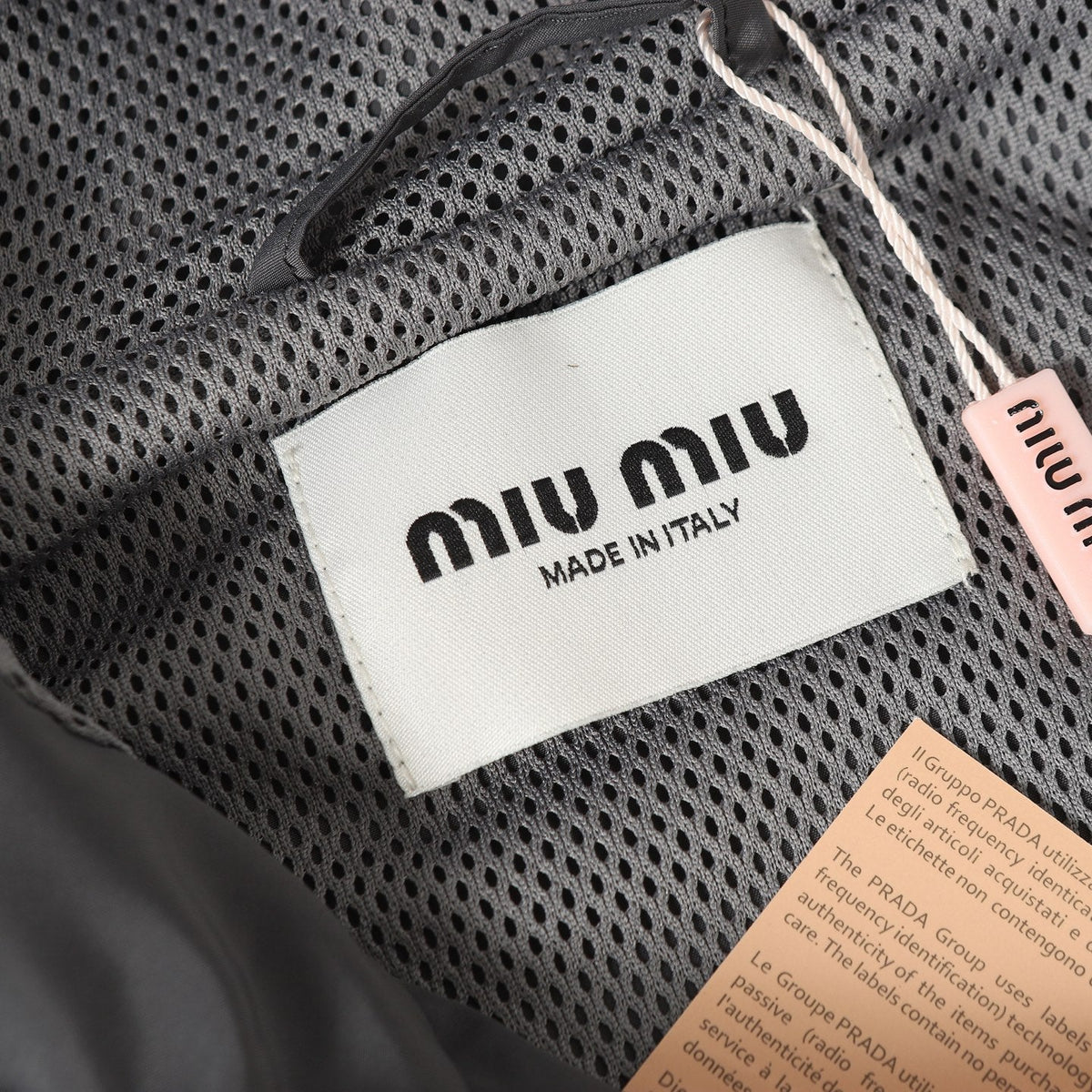 Miu Miu 26s Hooded Windbreaker Jacket Grey White Piping Logo