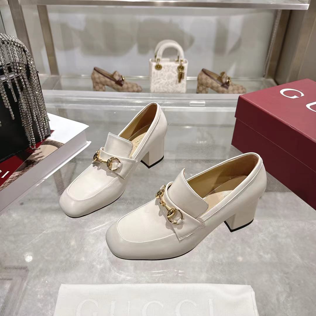 GG Women's Loafer Pump 55mm Horsebit Ivory  Soft Cowhide 502607